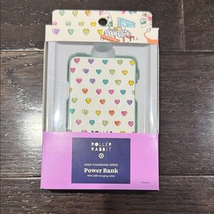 Roller Rabbit White Power Bank with Rainbow Heart Print